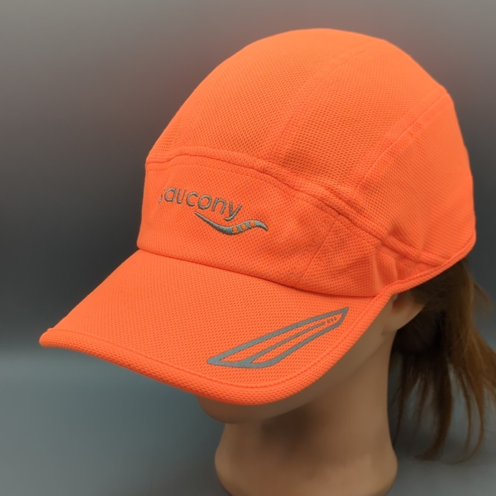 Saucony Running Cap Cycling Training Lightweight Orange Baseball Hat OSFM Fitted